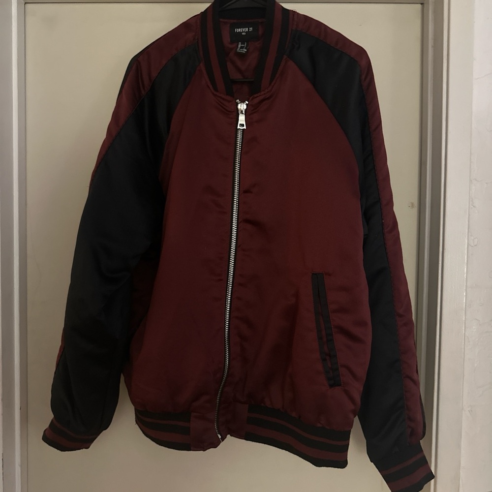 Forever 21 mens Maroon and Black Bomber Jacket